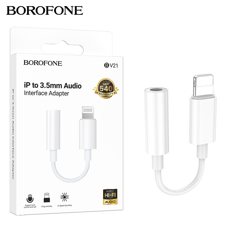 Переходник для наушников Borofone BV21 (Lightning на 3.5) Digital audio converter (White) (70)