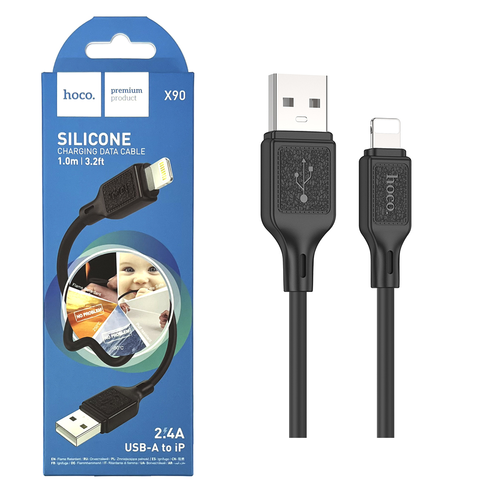 Кабель Hoco X90 (USB to Lightning) Cool silicone charging (Black) (37)