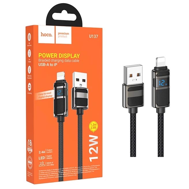 Кабель Hoco U137 (USB to Lightning) Line charging data cable with display (Black) (22)