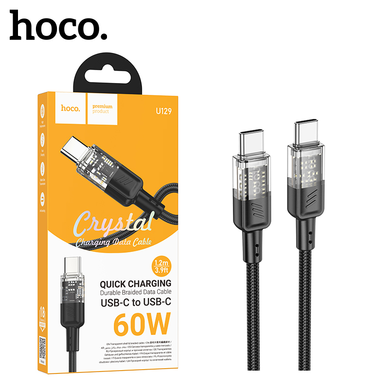 Кабель Hoco U129 (Type-C to Type-C) Spirit 60W transparent charging (Black) (22)