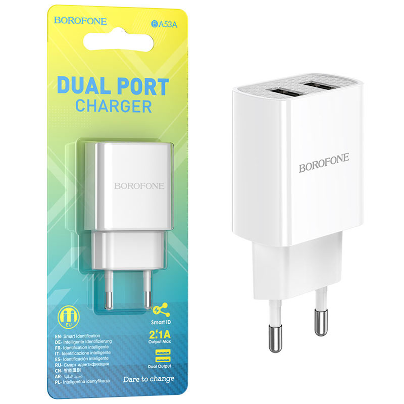 СЗУ блок Borofone BA53A 2.1A Powerway dual port charger (White)