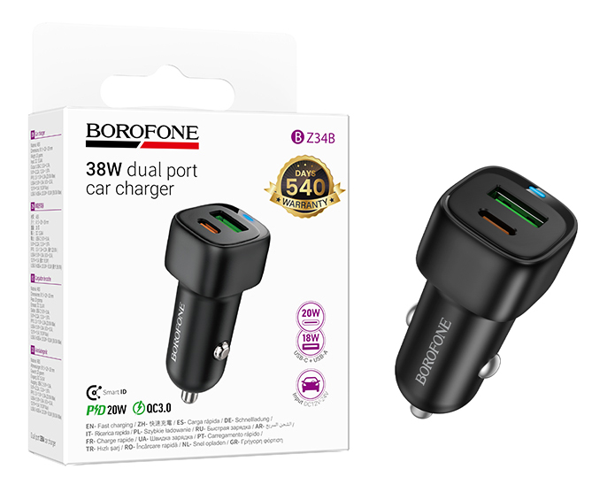 АЗУ блок Borofone BZ34B Cloud PD38W(1C1A) car charger (Black) (94)