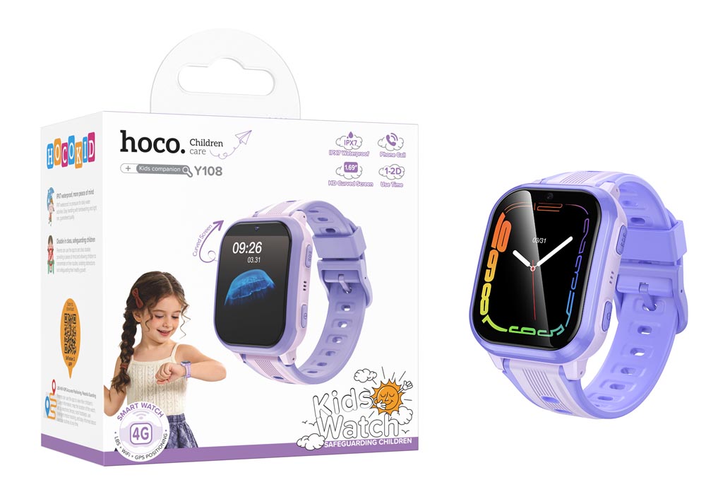 Детские смарт-часы Hoco Y108 4G children phone-watch Purple (50)