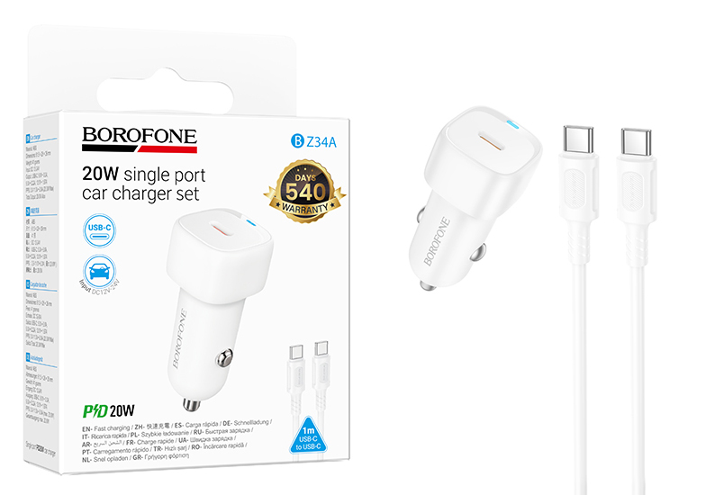 АЗУ Borofone BZ34A (Type-C to Type-C) Cloud single port PD20W (White) (94)