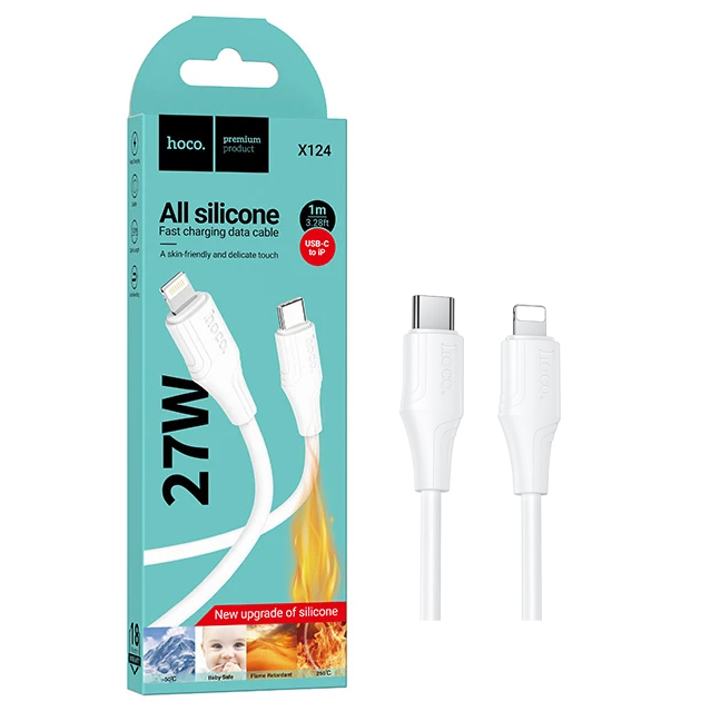Кабель Hoco X124 (PD Type-C to Lightning) Bien PD27W silicone charging (White) (31)
