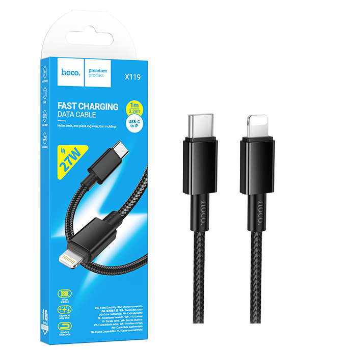 Кабель Hoco X119 (PD Type-C to Lightning) Energy PD27W charging (Black) (от 30 штук цена 65)