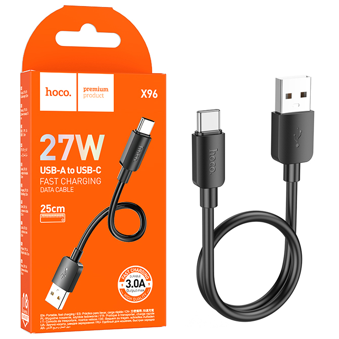 Кабель Hoco X96 (USB to Type-C) (0.25m) Hyper 27W charging (Black) (46)