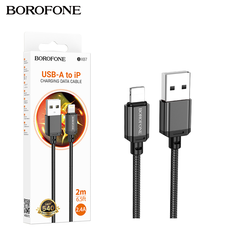 Кабель Borofone BX87 (USB to Lightning) (2m) Sharp charging (Black) (360)
