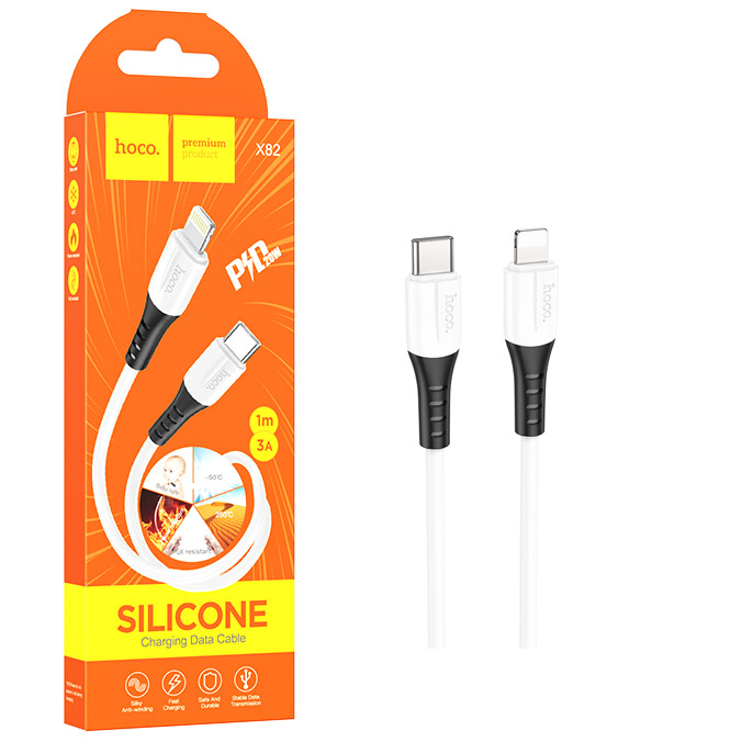 Кабель Hoco X82 (PD Type-C to Lightning) PD20W silicone charging (White) (31)