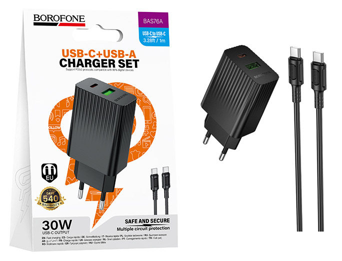 СЗУ Borofone BAS76A Type-C to Type-C Source PD30W+QC3.0 (Black) (от 30 штук цена 223) (20)