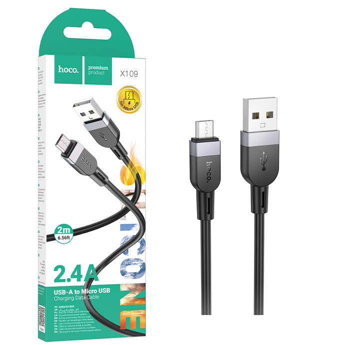 Кабель Hoco X109 (USB to Micro) (2m) Energy silicone charging (Black) (31)