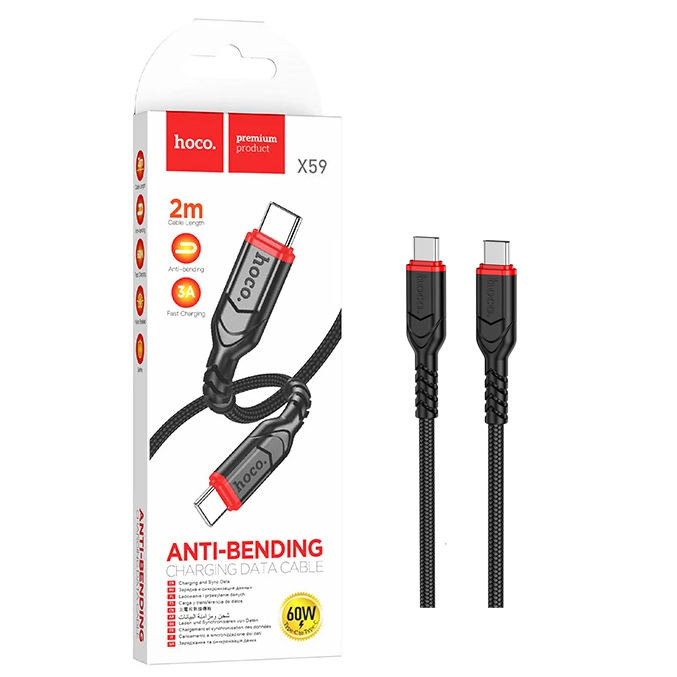 Кабель Hoco X59 (Type-C to Type-C) (2m) Victory 60W charging (Black) (33)
