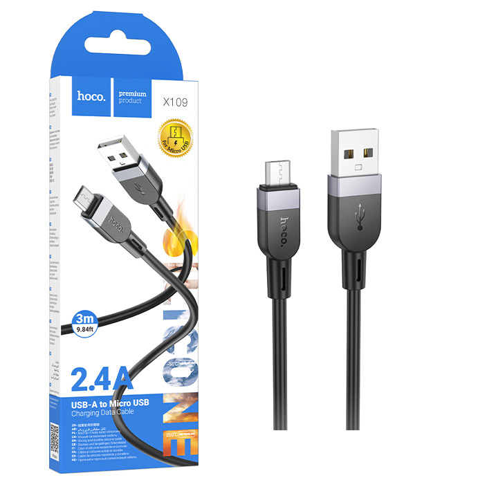 Кабель Hoco X109 (USB to Micro) (3m) Energy silicone charging (Black) (31)