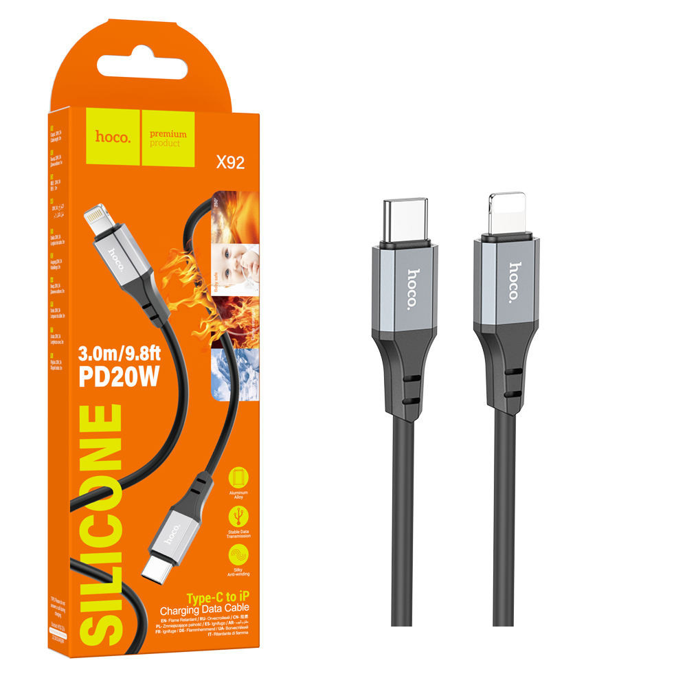 Кабель Hoco X92 (PD Type-C to Lightning) (3m) Honest silicone (Black)