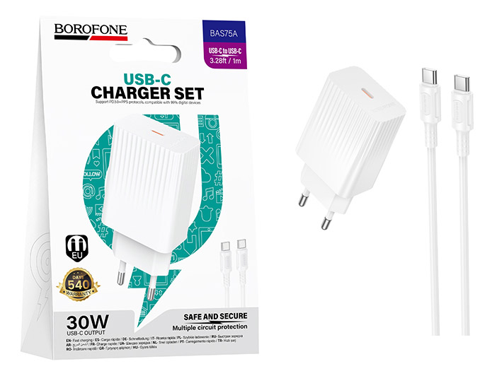 СЗУ Borofone BAS75A Type-C to Type-C Source single port PD30W (White) (от 30 штук цена 163р) (20)