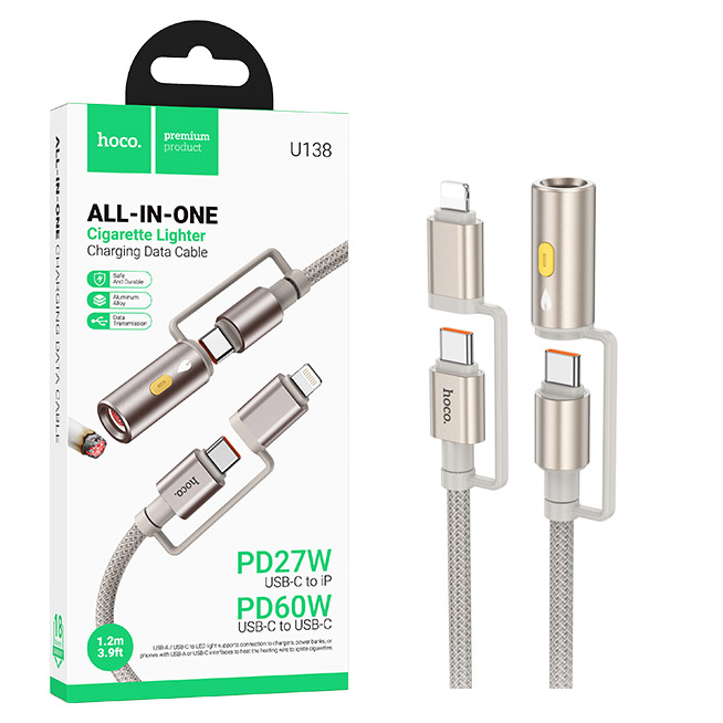 Кабель Hoco U138 All-in-one USB/ Type-C to Type-C/ прикуриватель (Gray) (22)