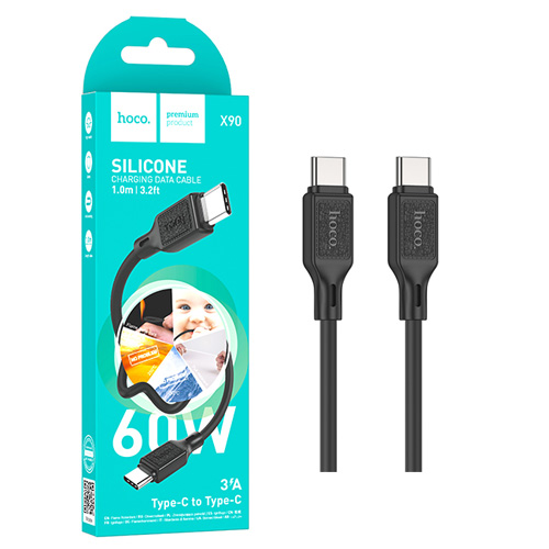 Кабель Hoco X90 (Type-C to Type-C) Cool silicone charging (Black) (37)