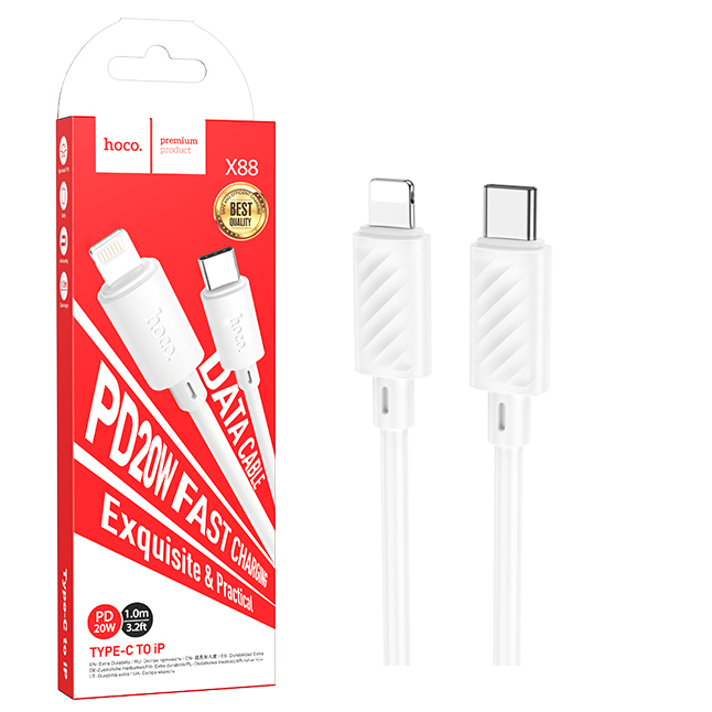 Кабель Hoco X88 (PD Type-C to Lightning) Gratified PD20W charging (White) (от 30 штук цена 79) (100)