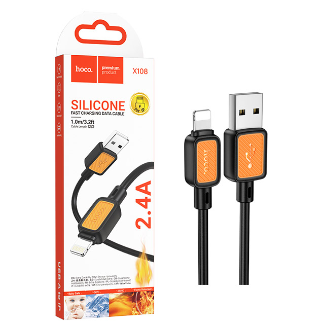 Кабель Hoco X108 (USB to Lightning) Benefit silicone charging (Black) (31)