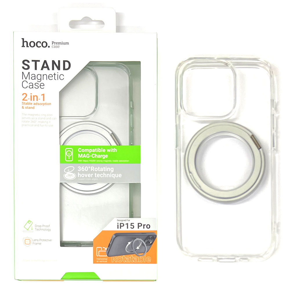 Задняя накладка Hoco для iPhone 15 Pro Rotating magnetic case (AS1) transparent