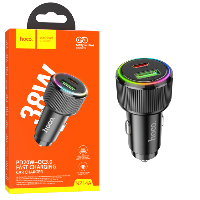АЗУ блок Hoco NZ14A Guerrero PD20W+QC3.0 car charger (Black) (12)
