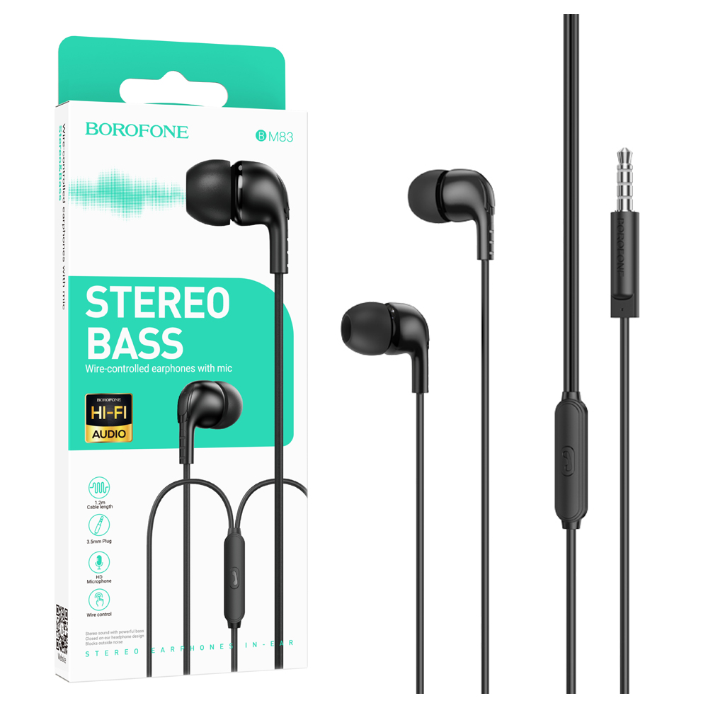 Наушники Borofone BM83 Craft universal earphones with mic (Black) (30)