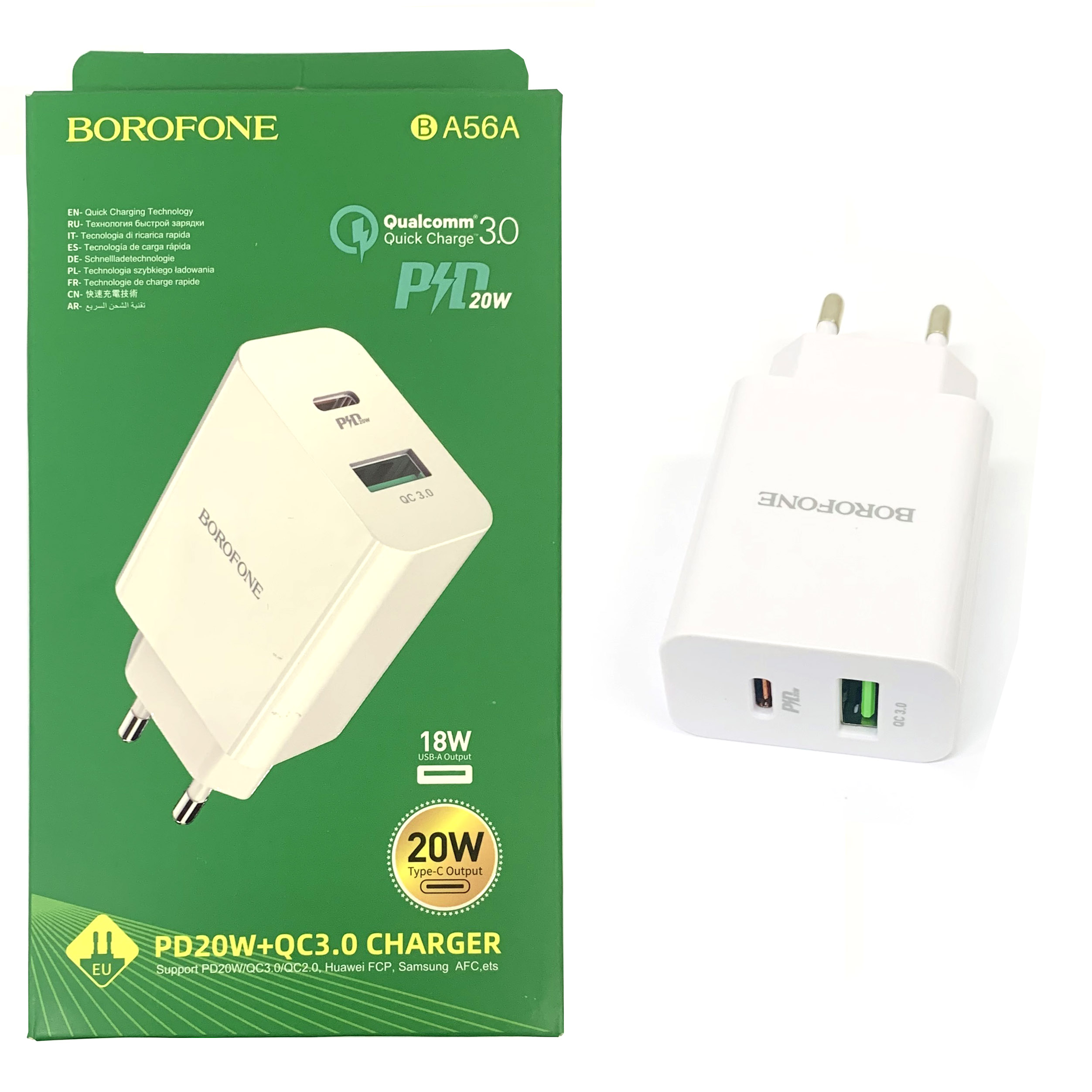 СЗУ блок Borofone BA56A Lavida dual port PD20W+QC3.0 charger (White)