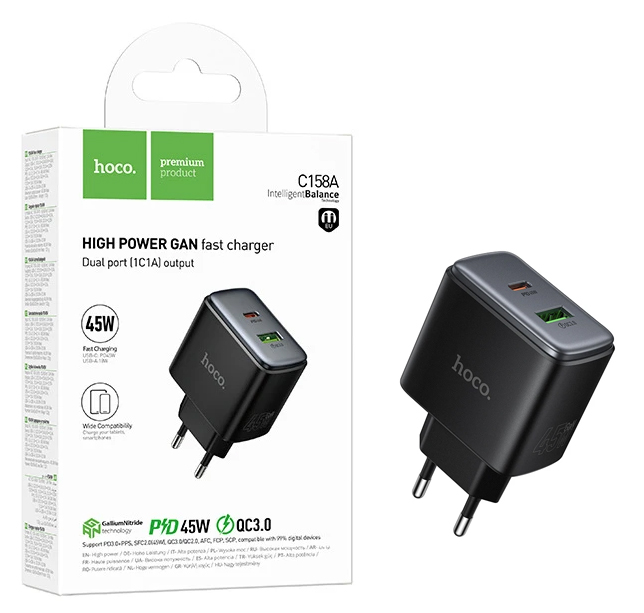 СЗУ блок Hoco C158A Upgrade PD45W(1C1A) charge (Black) (23)