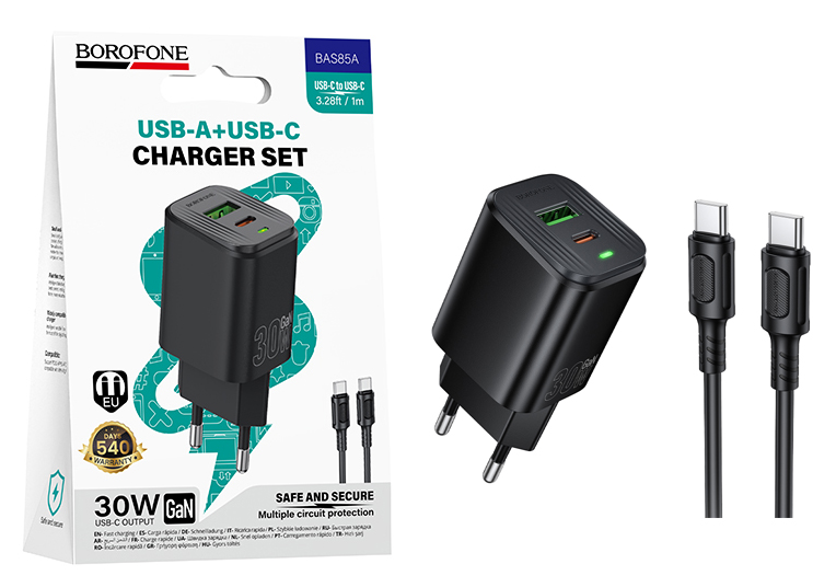 СЗУ Borofone BAS85A (Type-C to Type-C) Star PD30W+QC3.0 charger set (Black) (20)