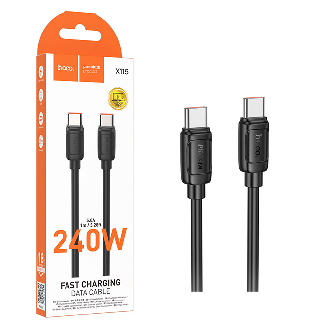 Кабель Hoco X115 (Type-C to Type-C) Surpass 240W fast charging (Black) (31)
