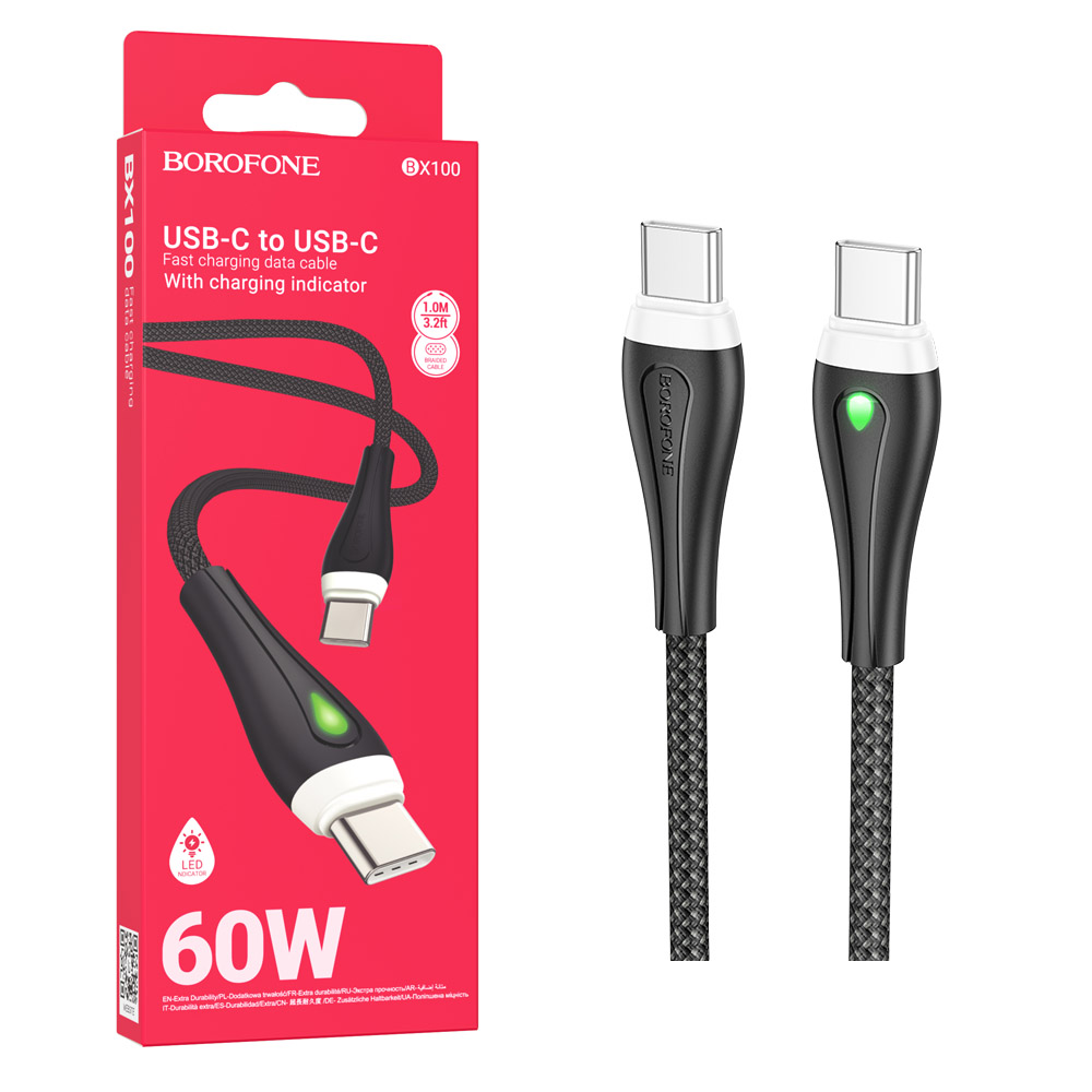 Кабель Borofone BX100 (Type-C to Type-C) Advantage 60W charging (Black) (360)