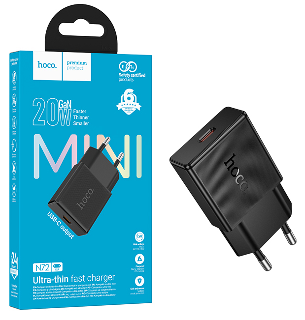 СЗУ блок Hoco N72 Speed single-port PD20W ultra-thin charger (Black) (23)