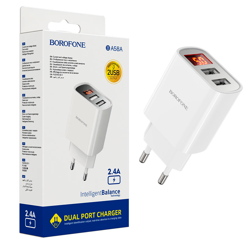 СЗУ блок Borofone BA58A Mighty dual port digital display (White)