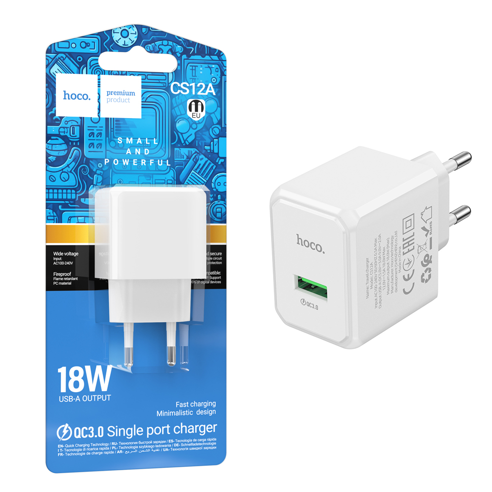 СЗУ блок Hoco CS12A Ocean single port QC3.0 (White)