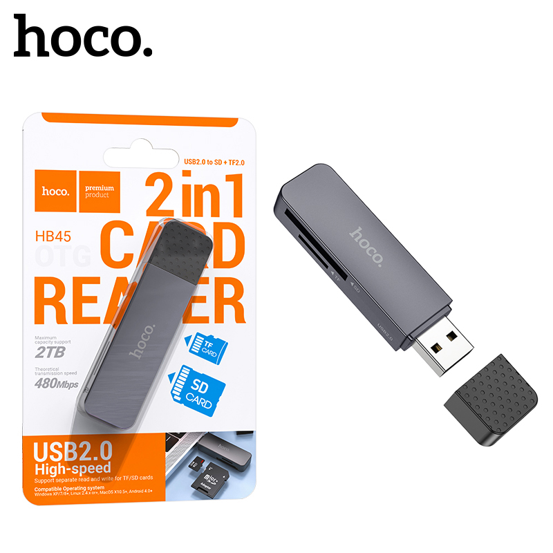 Картридер Hoco HB45 Mindful 2-in-1 (USB 2.0) (Metal Gray) (50)