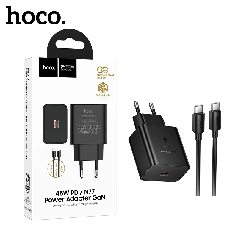 СЗУ Hoco N77 (Type-C to Type-C) Star single port PD45W (Black) (13)