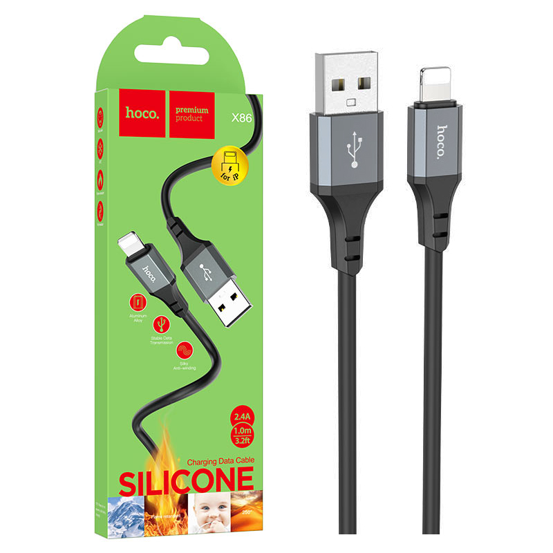 Кабель Hoco X86 (USB to Lightning) Spear silicone (Black) (36)