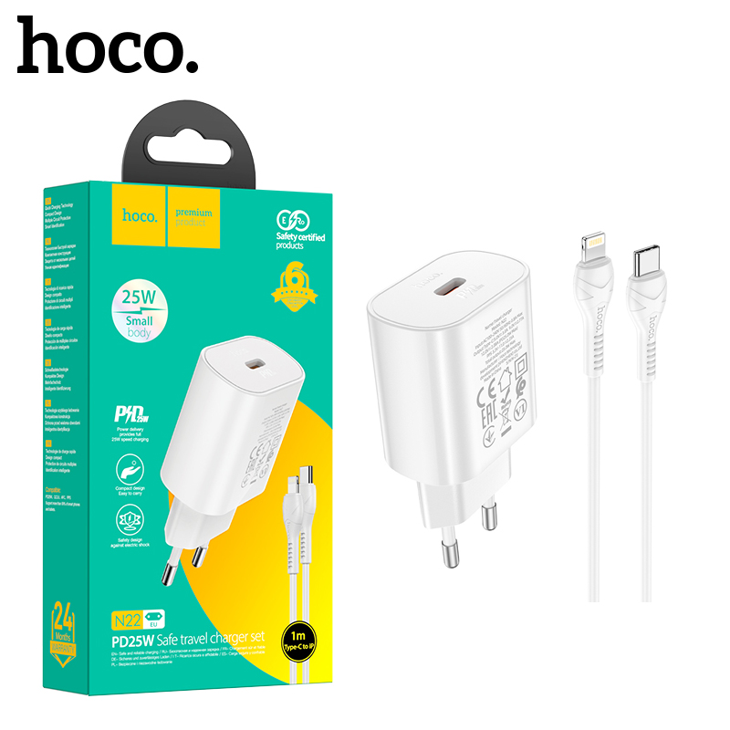 СЗУ Hoco N22 (PD Type-C to Lightning) Jetta PD25W charger set (White) (12)