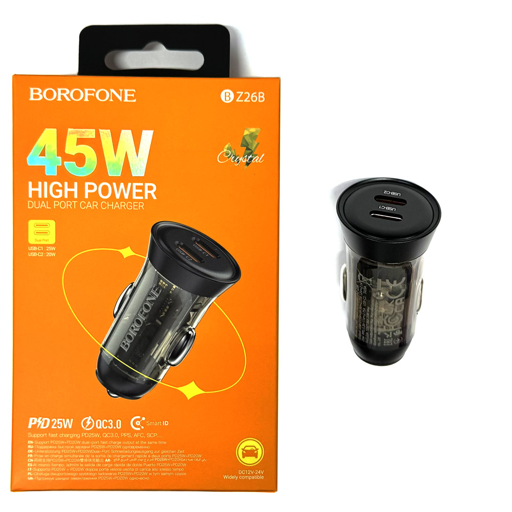 АЗУ блок Borofone BZ26B Discovery PD45W (2C) (Transparent Black)