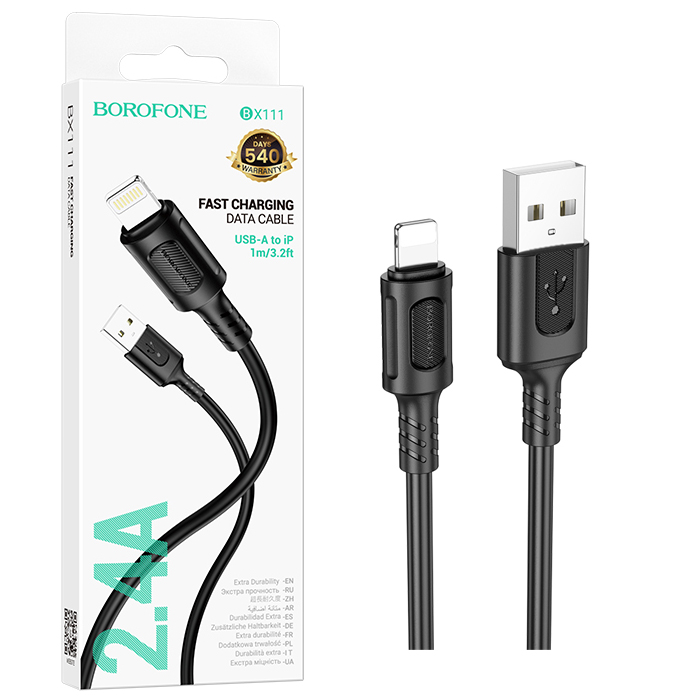 Кабель Borofone BX111 (USB to Lightning) Feliz charging (Black) (360)