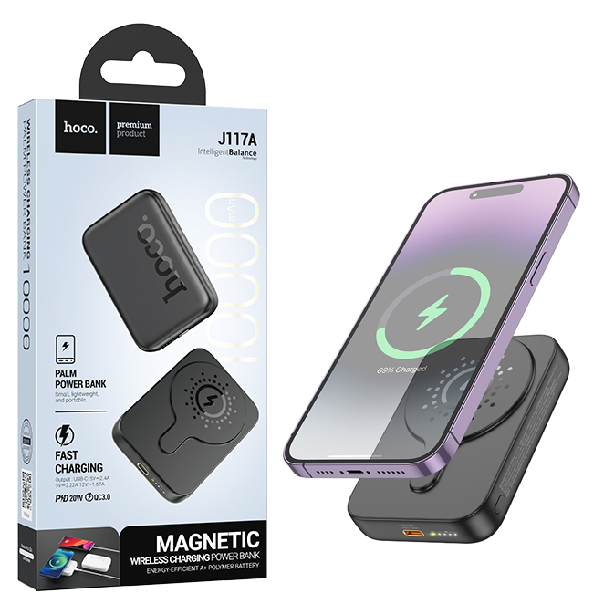 Аккумулятор (АКБ) Power Bank Hoco J117A (10000 mAh)  Esteem PD20W magnetic (Black) (54)