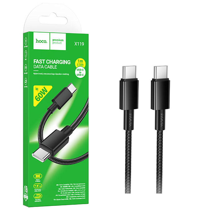 Кабель Hoco X119 (Type-C to Type-C) Energy 60W charging (Black) (от 30 штук цена 53)