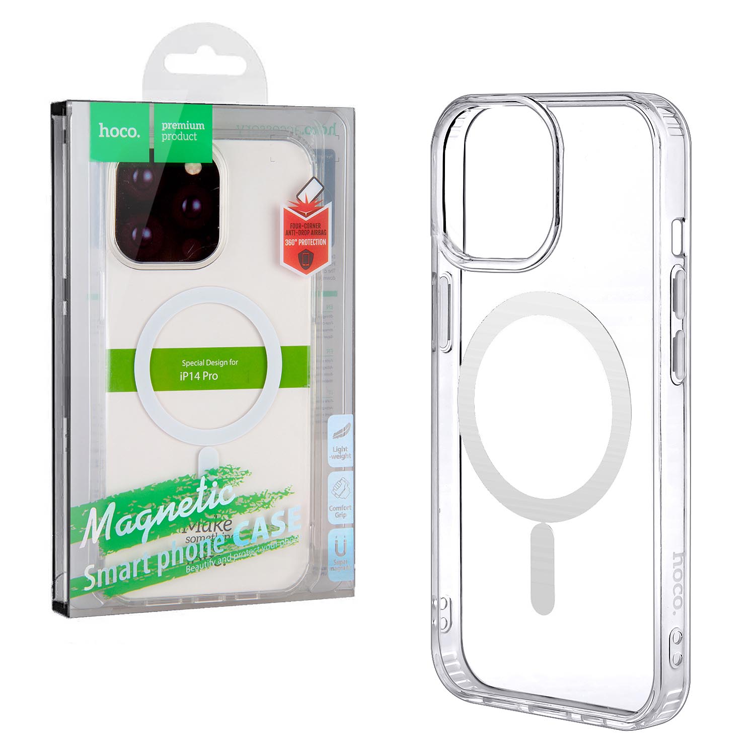 Силиконовый чехол для iPhone 14 Pro прозрачный с MagSafe Hoco