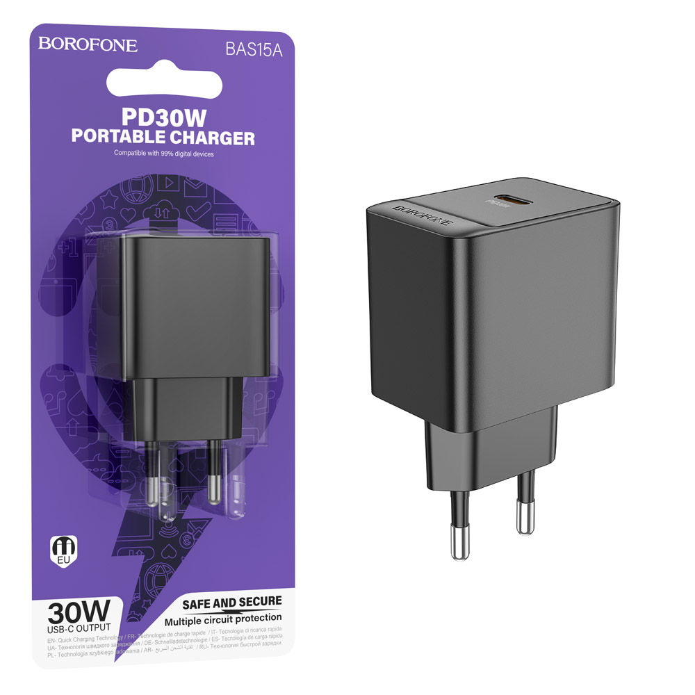 СЗУ блок Borofone BAS15A PD30W Erudite single port (Black) (76)