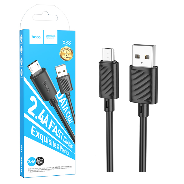 Кабель Hoco X88 (USB to Micro) Gratified charging (Black) (от 30 штук цена 24) (100)