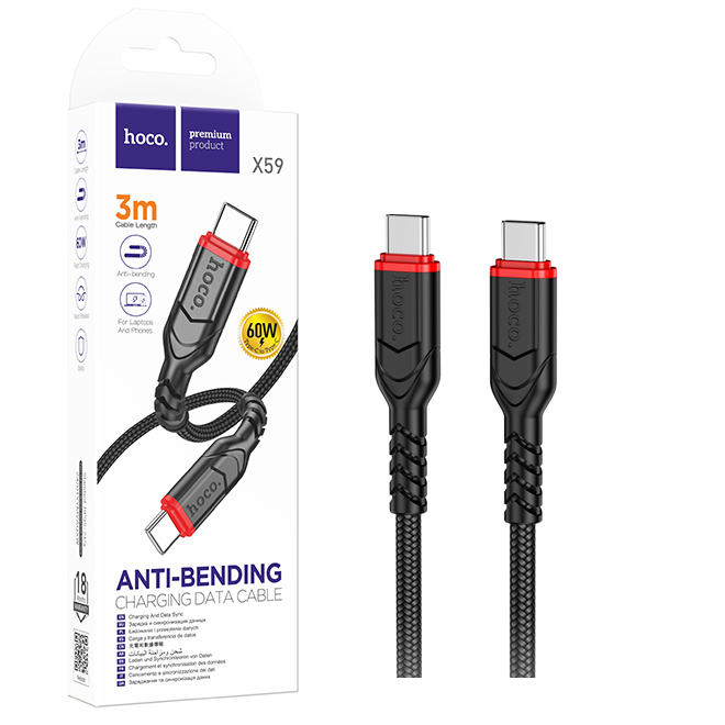Кабель Hoco X59 (Type-C to Type-C) (3m) Victory 60W charging (Black) (25)