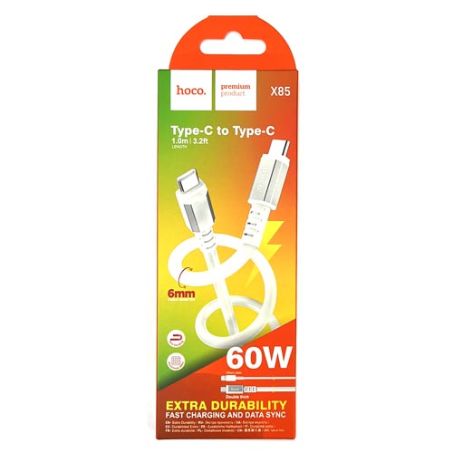Кабель Hoco X85 (Type-C to Type-C) Strength 60W charging (White) (35)