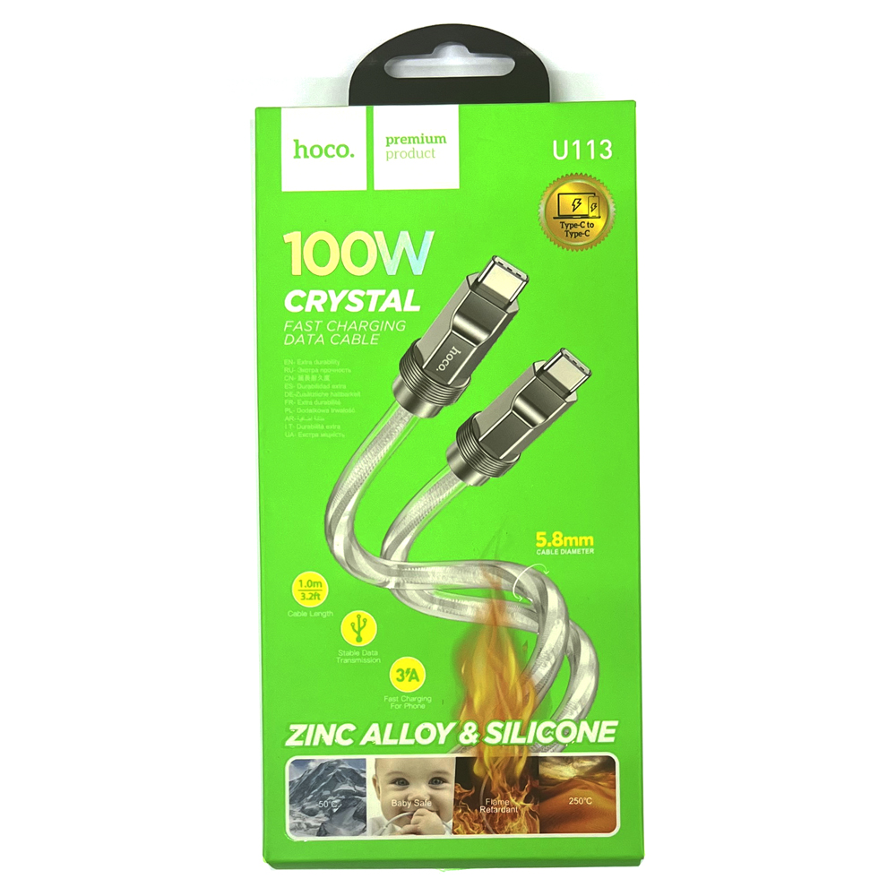Кабель Hoco U113 (Type-C to Type-C) Solid 100W silicone (Silver) (22)