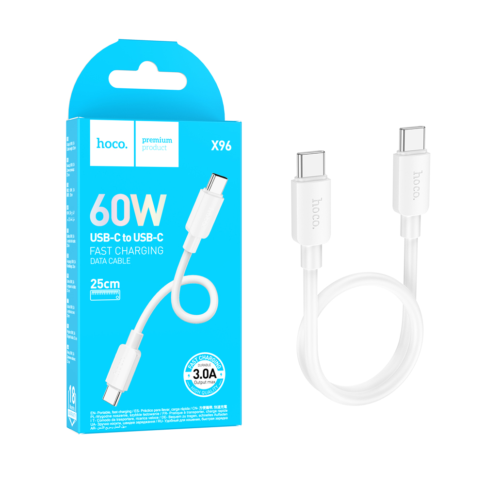 Кабель Hoco X96 (Type-C to Type-C) (0.25m) Hyper 60W fast charging (White) (46)