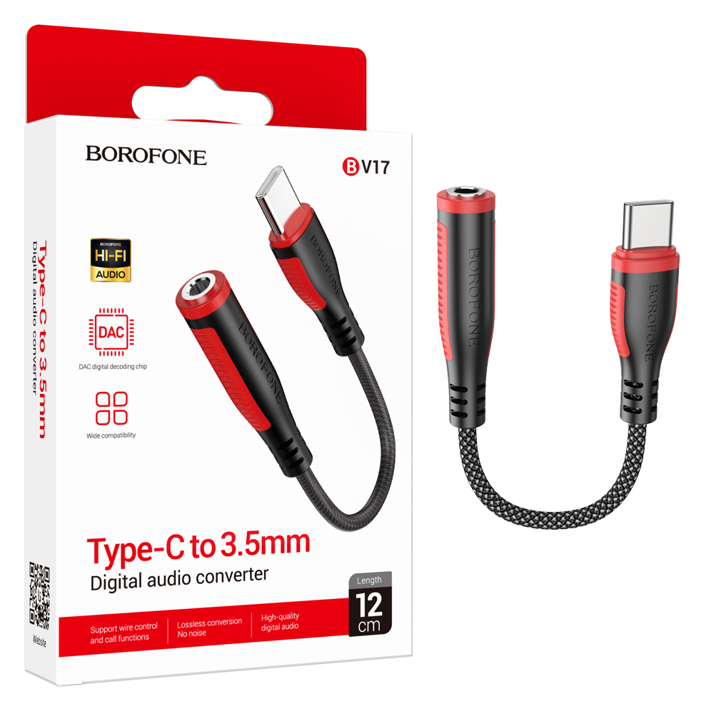 Переходник для наушников Borofone BV17 (Type-C на 3.5) Digital audio converter (Black) (69)